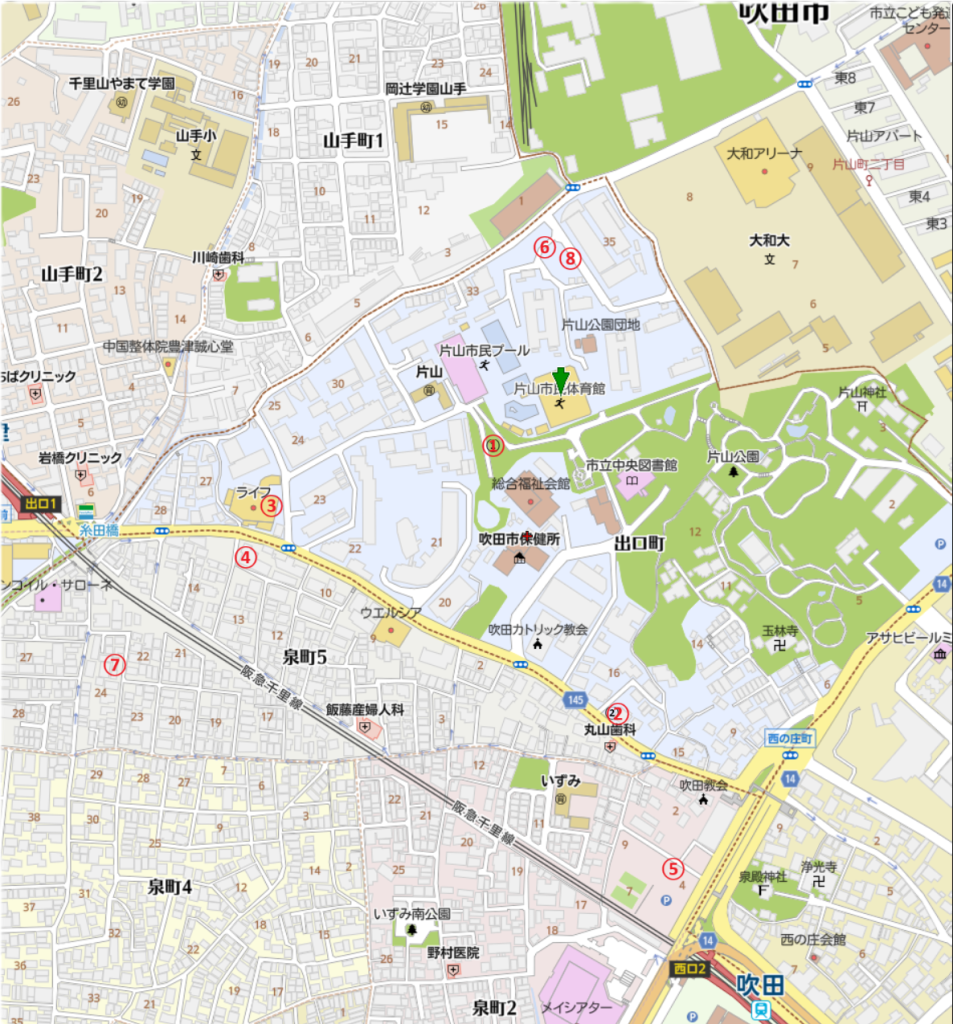 片山市民体育館周辺の駐車場